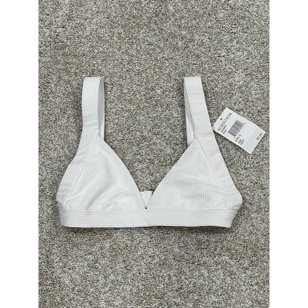 FRANKIE'S BIKINIS Georgia Ribbed Bralette Bikini Top White Size - Small